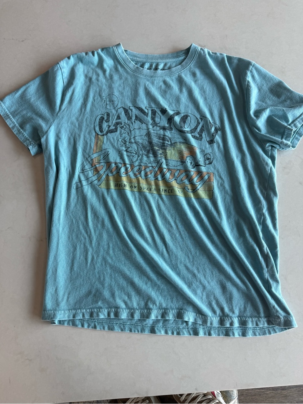 Lucky Brand Light Teal Blue Crewneck T-Shirt Canyon Speedway